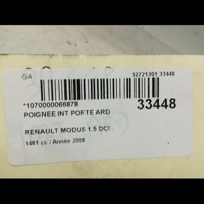 Poignee int porte ard occasion RENAULT MODUS Phase 1 09-2004->12-2007 1.4i 16v 8200730863 3