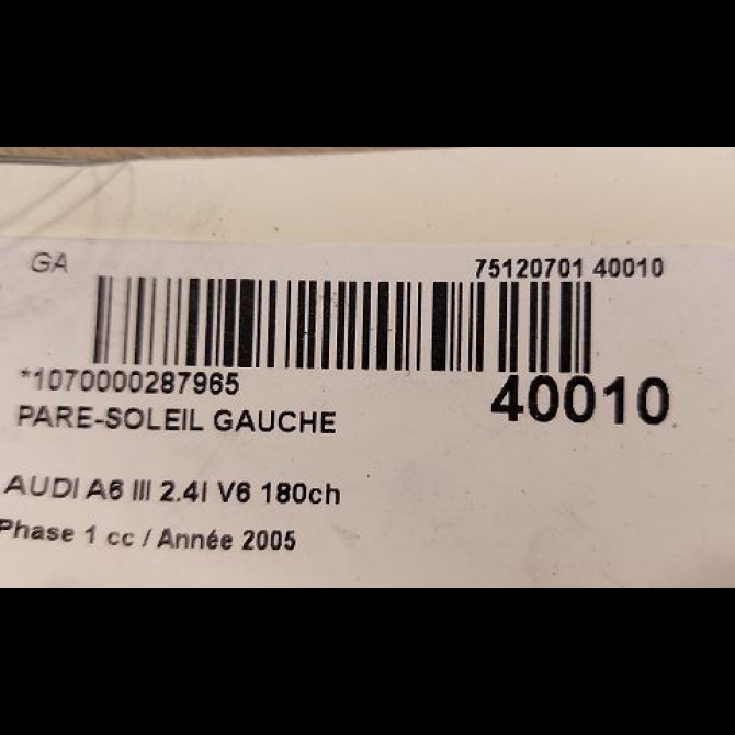 Pare-soleil gauche occasion AUDI A6 III Phase 1 05-2004->10-2008 2.4i V6 180ch 3