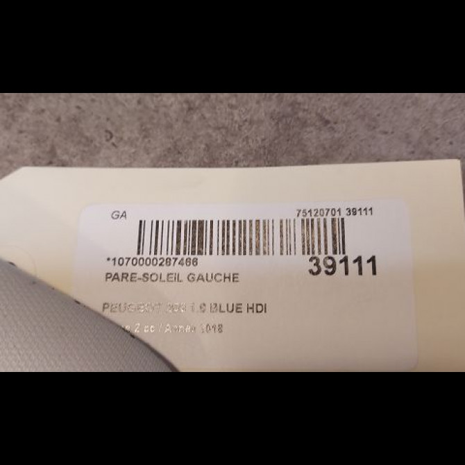 Pare-soleil gauche occasion PEUGEOT 208 Phase 2 04-2015->... 1.6 BLUE HDI 75ch 3