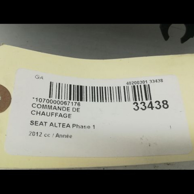 Commande de chauffage occasion SEAT ALTEA Phase 2 XL 08-2010->11-2012 2.0 TDI 140ch 5P0907044ABAT7 3