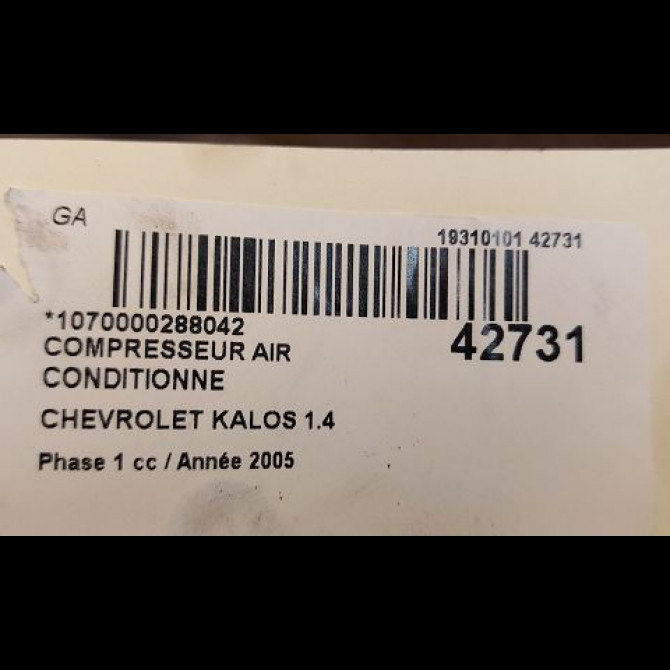 Compresseur air conditionne occasion CHEVROLET KALOS Phase 1 03-2005->05-2008 1.4 85ch 3