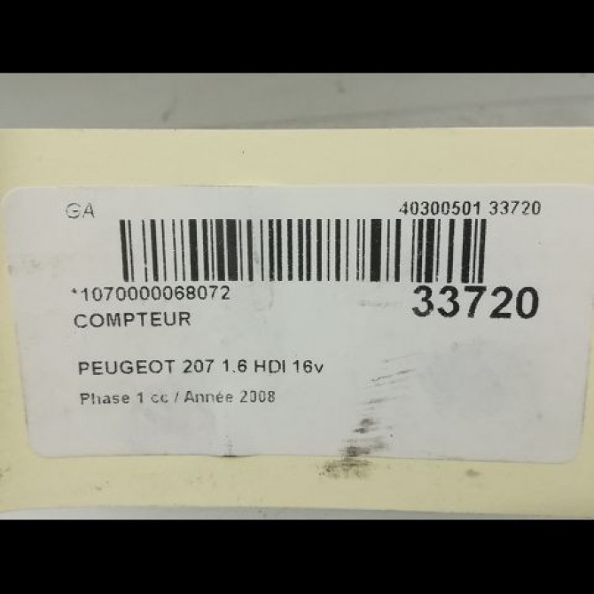 Compteur occasion PEUGEOT 207 Phase 1 04-2006->06-2013 1.6 HDI 16v 110ch 6103EE 4
