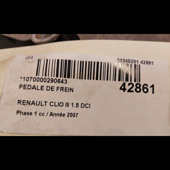 Pedale de frein occasion RENAULT CLIO III Phase 1 09-2005->03-2009 1.5 DCI 85ch 8200740595 2