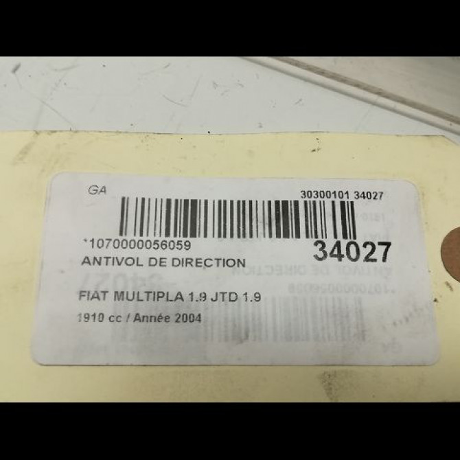 Antivol de direction occasion FIAT MULTIPLA Phase 1 01-1999->09-2004 46798124 5
