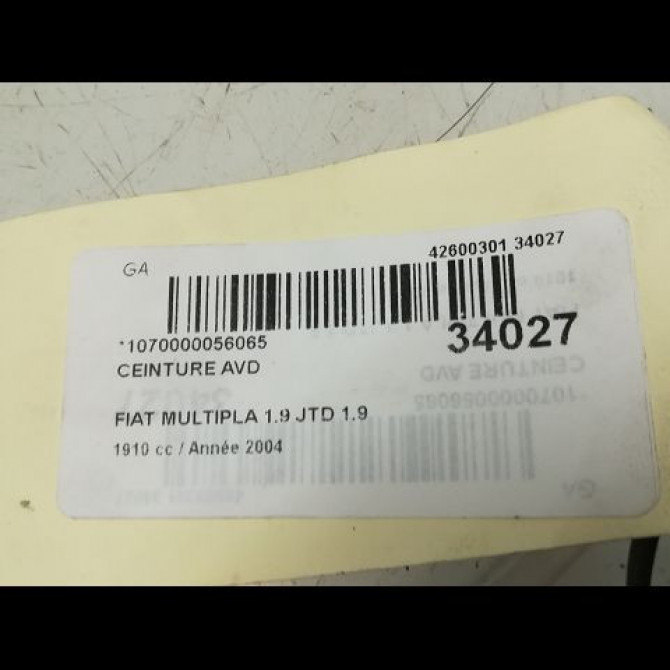 Ceinture avant droite occasion FIAT MULTIPLA Phase 1 01-1999->09-2004 735335110 7