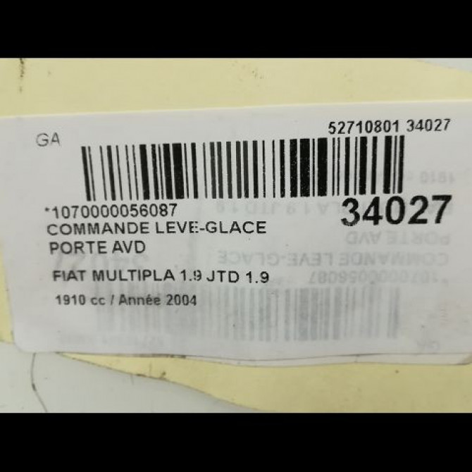Commande lève-glace porte avant droite occasion FIAT MULTIPLA Phase 1 01-1999->09-2004 5