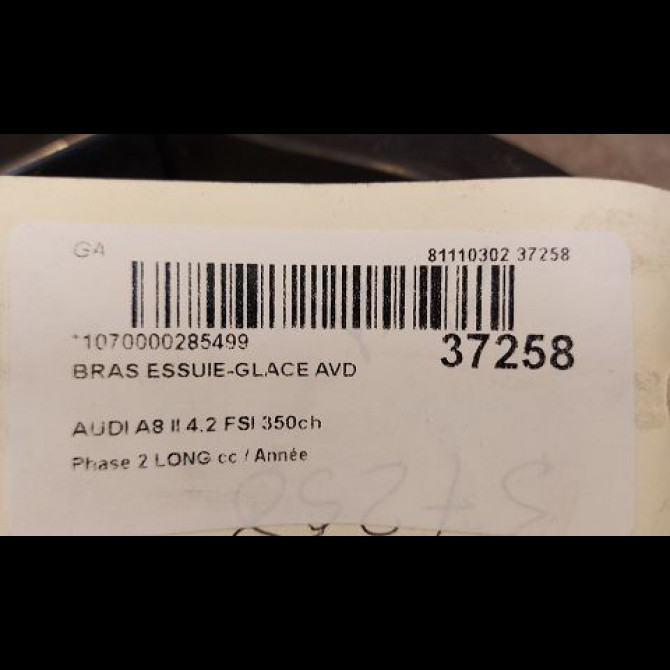 Bras essuie-glace avant droit occasion AUDI A8 II Phase 2 LONG 12-2007->12-2009 4.2 FSI 350ch 4E1955408B 2