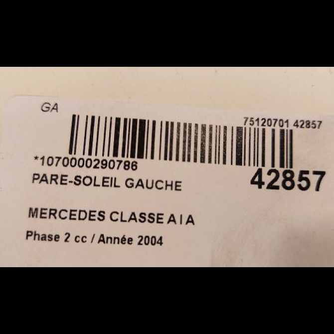 Pare-soleil gauche occasion MERCEDES CLASSE A I Phase 2 03-2001->09-2004 A 170 CDI 16881011108G77 3