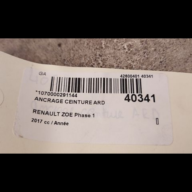 Ancrage ceinture arrière droit occasion RENAULT ZOE Phase 1 10-2012->... 2