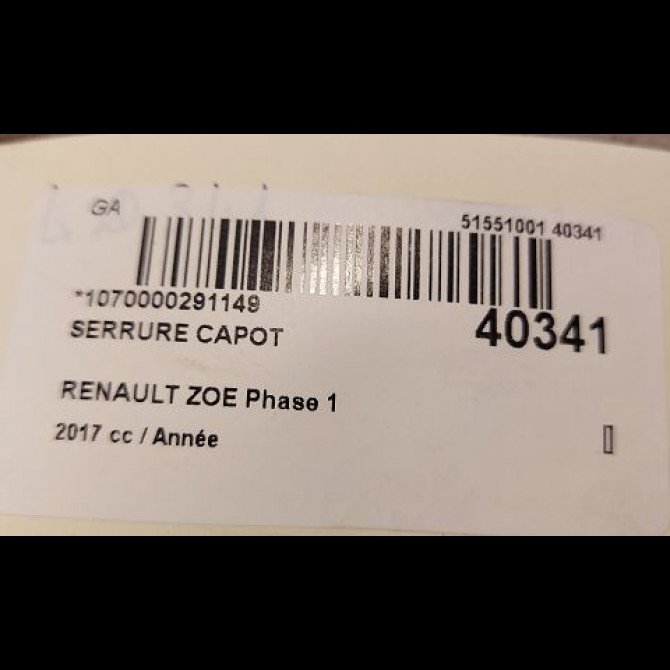 Serrure capot occasion RENAULT ZOE Phase 1 10-2012->... 3