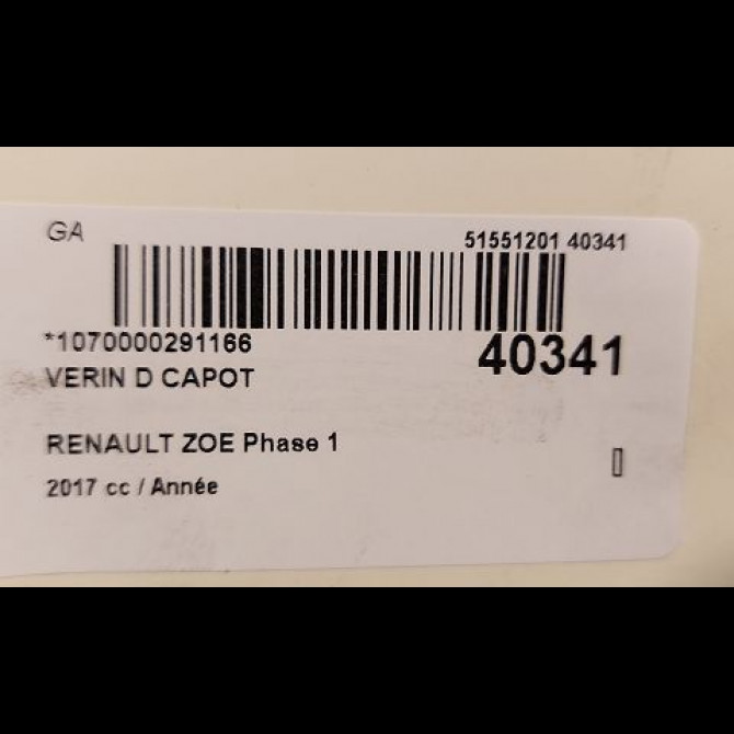 Verin d capot occasion RENAULT ZOE Phase 1 10-2012->... 2