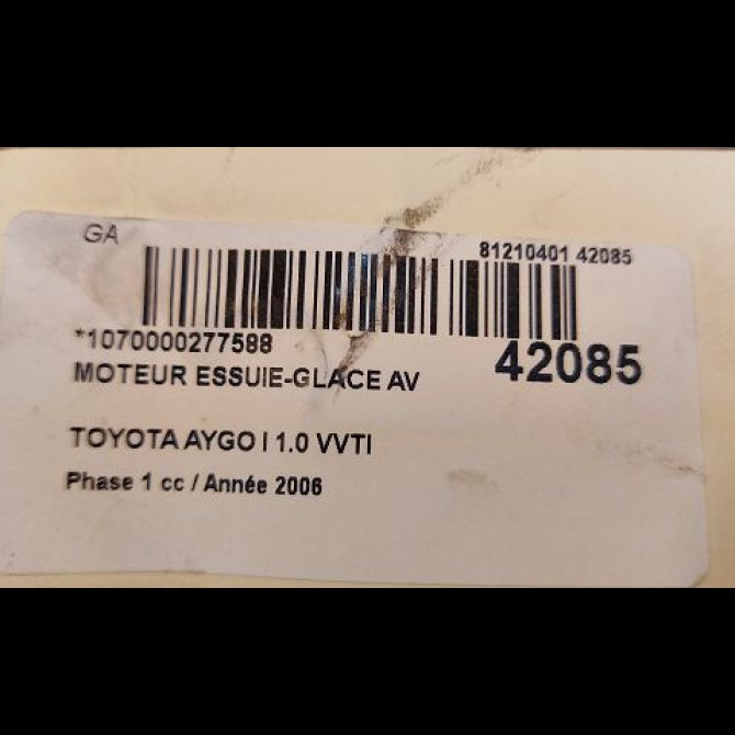 Moteur essuie-glace avant occasion TOYOTA AYGO I Phase 1 06-2005->11-2009 1.0 VVTI 850100H010 3