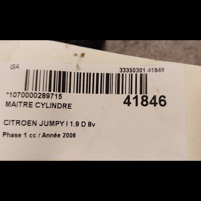 Maitre cylindre occasion CITROEN JUMPY I Phase 1 09-1995->12-2003 1.9 D 8v 70ch 4601K0 3