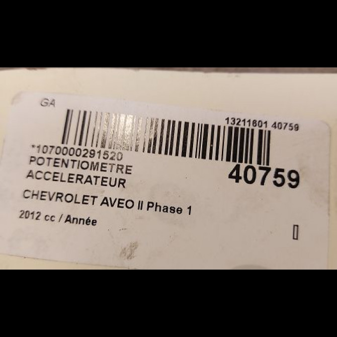 Potentiometre accelerateur occasion CHEVROLET AVEO II AVEO II Phase 1 2011-06-01->2015-06-30 3