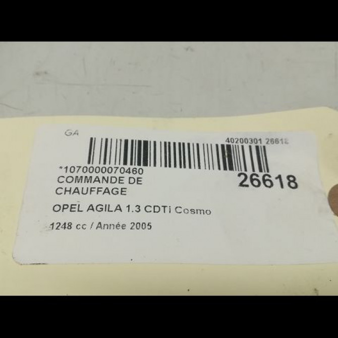 Commande de chauffage occasion OPEL AGILA I Phase 1 08-2000->12-2007 1.3 CDTi 70ch 9195243 5