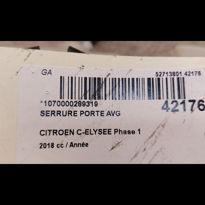 Serrure porte avg occasion CITROEN C-ELYSEE Phase 1 06-2012->... 9819027380 4