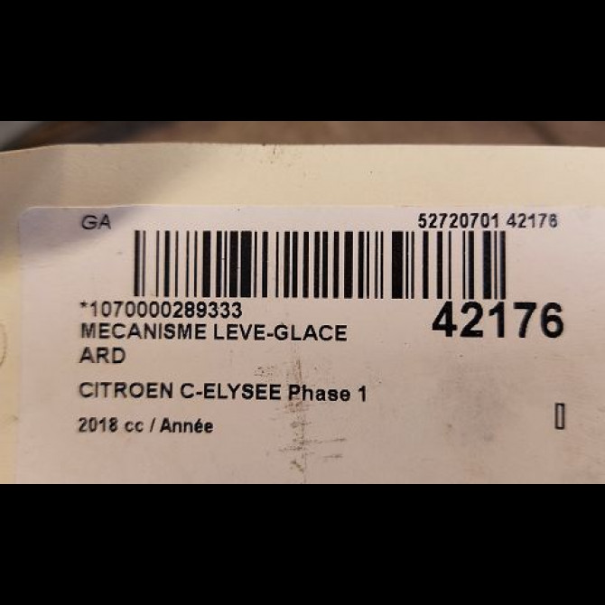 Mecanisme leve-glace arrière droit occasion CITROEN C-ELYSEE Phase 1 06-2012->... 9674411580 3