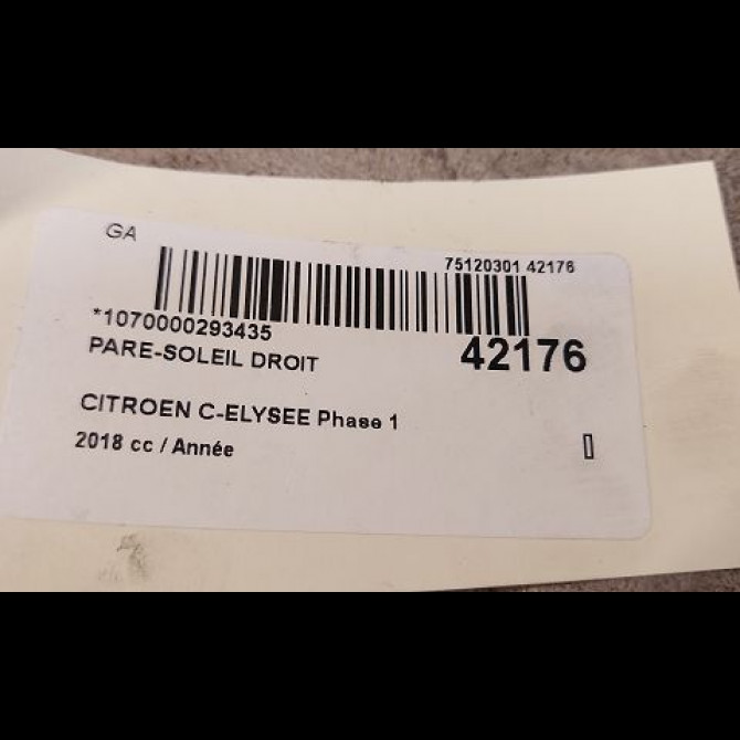 Pare-soleil droit occasion CITROEN C-ELYSEE Phase 1 06-2012->... 98104701BJ 3