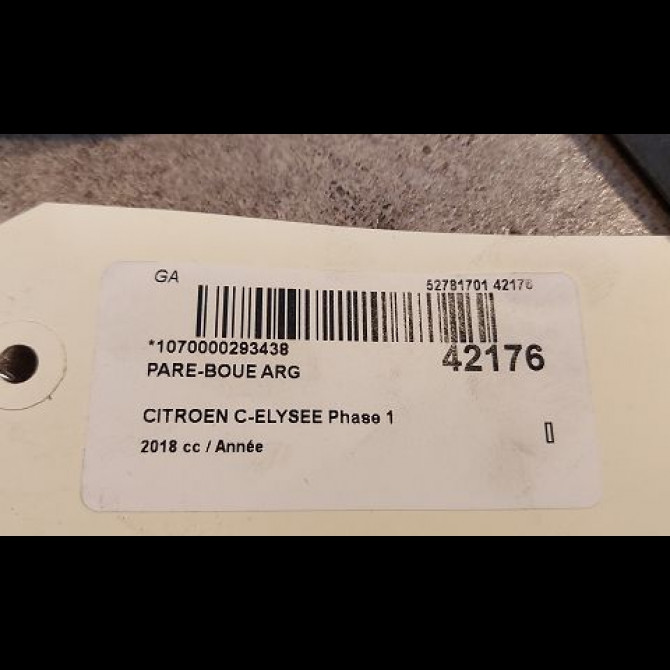 Pare-boue arrière gauche occasion CITROEN C-ELYSEE Phase 1 06-2012->... 9678690580 2
