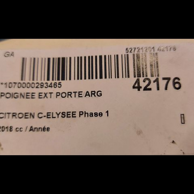 Poignee ext porte arg occasion CITROEN C-ELYSEE Phase 1 06-2012->... 9101LW 3