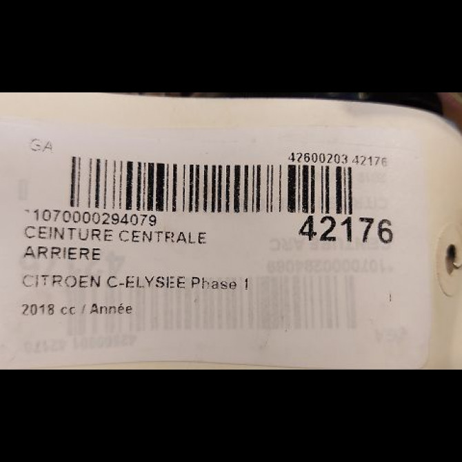 Ceinture centrale arriere occasion CITROEN C-ELYSEE Phase 1 06-2012->... 96757050XY 4