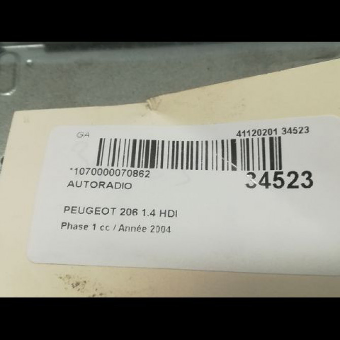 Autoradio occasion PEUGEOT 206 Phase 1 09-1998->03-2009 1.4 HDI 6564E7 3