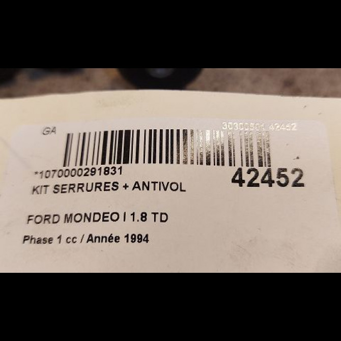 Kit serrures + antivol occasion FORD MONDEO I Phase 1 01-1993->09-1996 1.8 TD 3