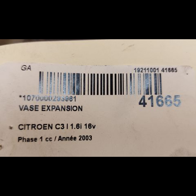 Vase expansion occasion CITROEN C3 I Phase 1 04-2002->10-2005 1.6i 16v 3