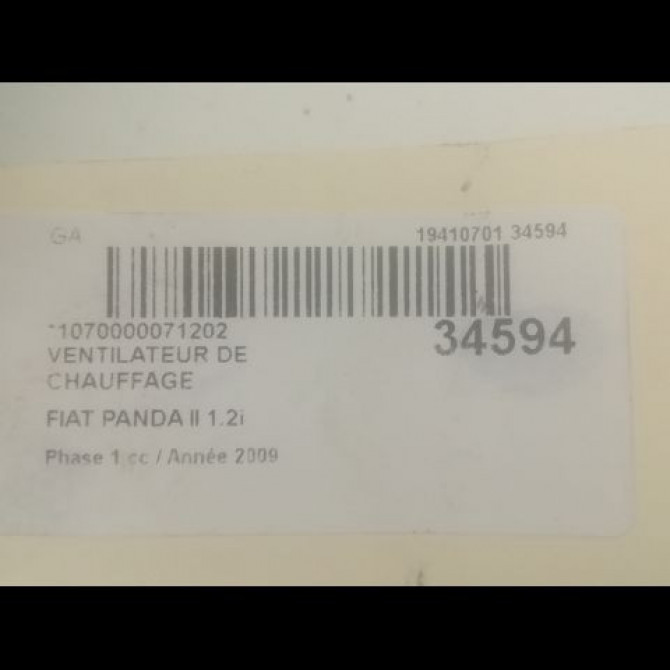 Ventilateur de chauffage occasion FIAT PANDA II Phase 1 09-2003->12-2012 1.2i 77365525 3
