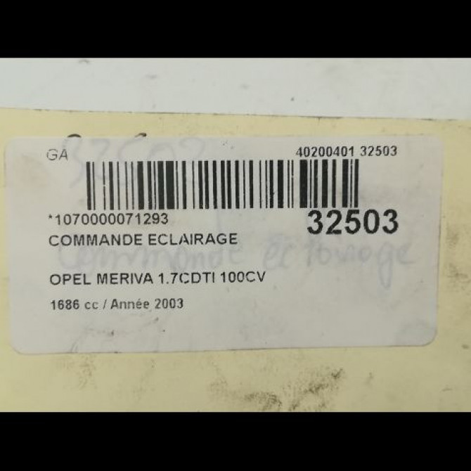 Commande eclairage occasion OPEL MERIVA I Phase 1 04-2003->12-2005 1.3 CDTI 70ch 9185414 5