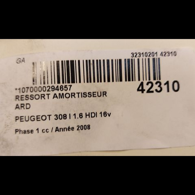 Ressort amortisseur ard occasion PEUGEOT 308 I Phase 1 09-2007->03-2011 1.6 HDI 16v 110ch 5102X1 2