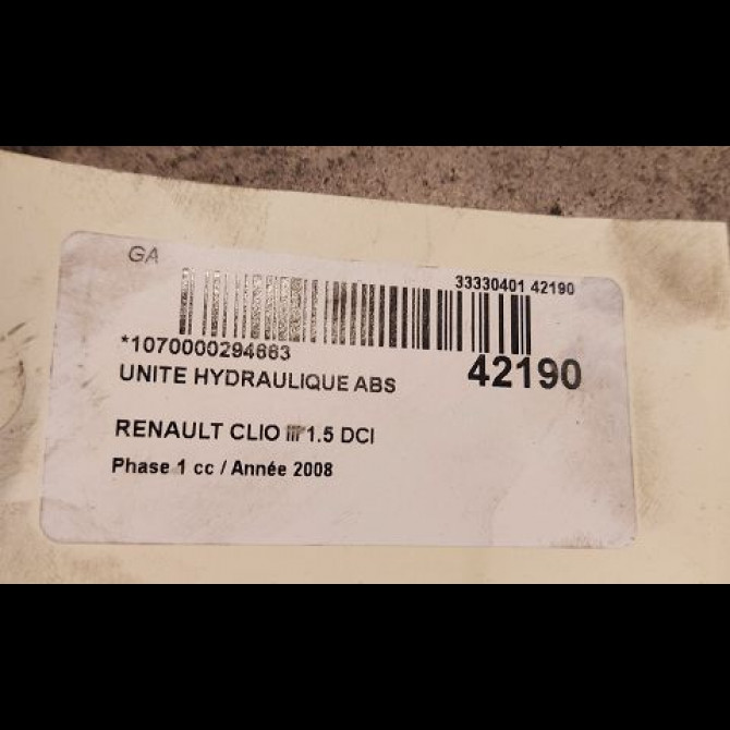 Unité hydraulique ABS occasion RENAULT CLIO III Phase 1 09-2005->03-2009 1.5 DCI 70ch 3