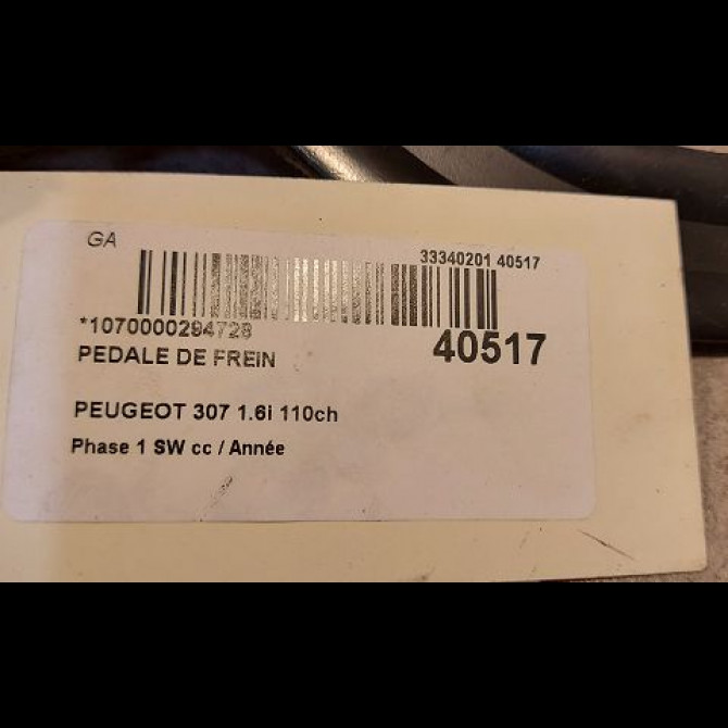 Pedale de frein occasion PEUGEOT 307 Phase 1 SW 03-2002->07-2004 1.6i 110ch 4501N1 3