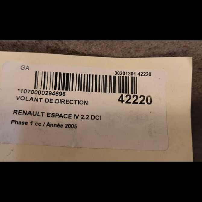 Volant de direction occasion RENAULT ESPACE IV Phase 1 09-2002->03-2006 2.2 DCI 150ch 8200139852 2