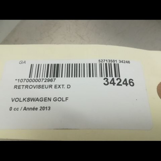 Retroviseur exterieur manuel droit occasion VOLKSWAGEN GOLF III Phase 1 01-1992->12-1997 1.9 TD 1H1857508A01C 3