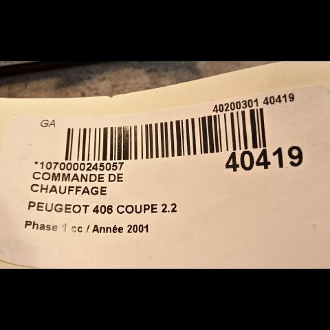 Commande de chauffage occasion PEUGEOT 406 COUPE Phase 1 05-1997->12-2004 2.2 HDI 133ch 3