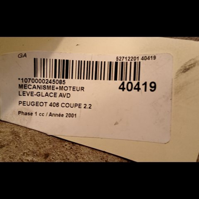 Mecanisme + moteur lève-glace avant droit occasion PEUGEOT 406 COUPE Phase 1 05-1997->12-2004 2.2 HDI 133ch 9222A7 3