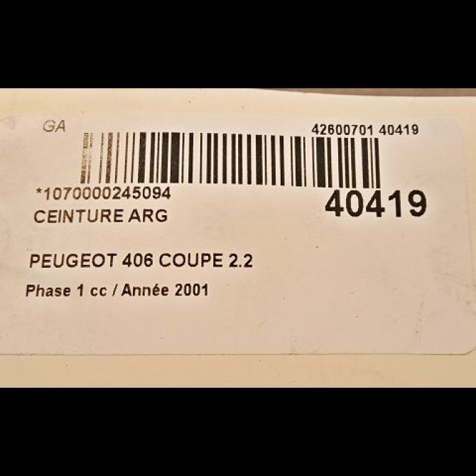 Ceinture arrière gauche occasion PEUGEOT 406 COUPE Phase 1 05-1997->12-2004 2.2 HDI 133ch 4