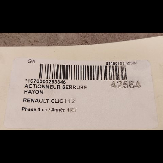 Actionneur serrure hayon occasion RENAULT CLIO I Phase 3 03-1996->08-1998 1.2 3
