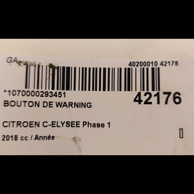 Bouton de warning occasion CITROEN C-ELYSEE Phase 1 06-2012->... 9817909780 3