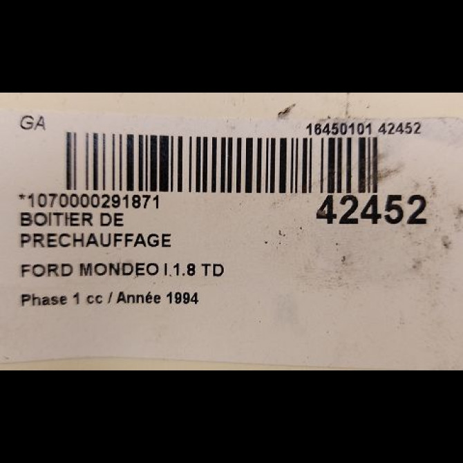 Boitier de préchauffage occasion FORD MONDEO I Phase 1 01-1993->09-1996 1.8 TD 3