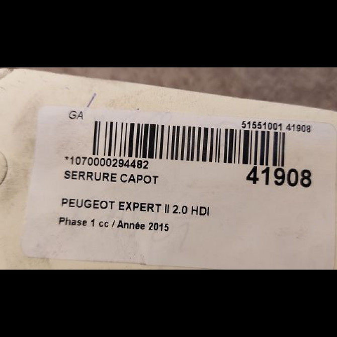 Serrure capot occasion PEUGEOT EXPERT II Phase 1 01-2007->... 2.0 HDI 128ch 7934A8 3
