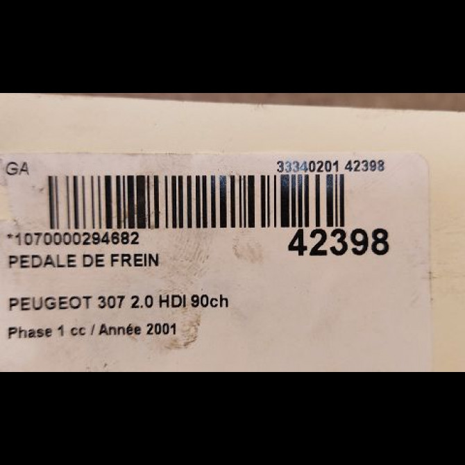 Pedale de frein occasion PEUGEOT 307 Phase 1 04-2001->06-2005 2.0 HDI 90ch 1772901000 2