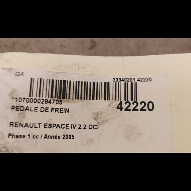 Pedale de frein occasion RENAULT ESPACE IV Phase 1 09-2002->03-2006 2.2 DCI 150ch 2