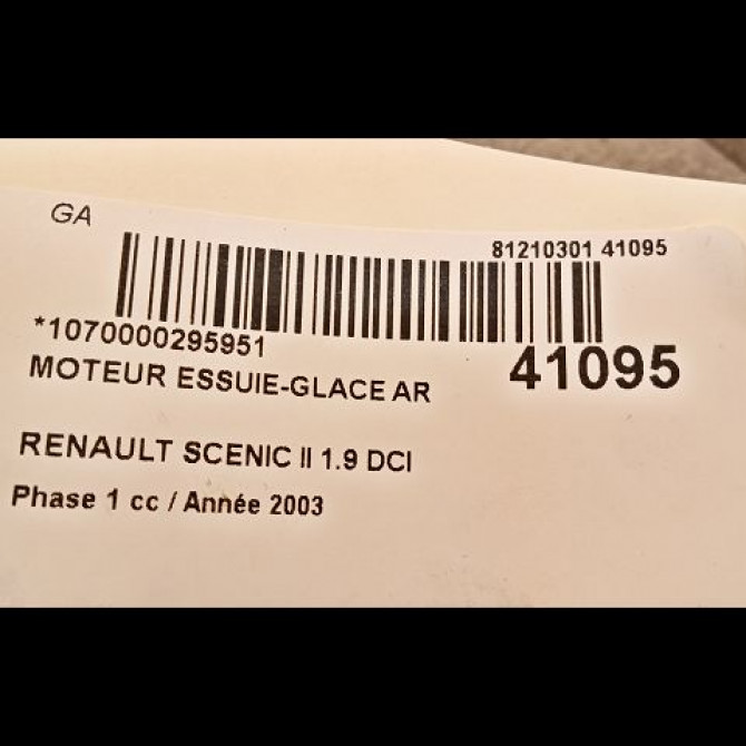 Moteur essuie-glace arrière occasion RENAULT SCENIC II Phase 1 03-2004->09-2006 1.9 DCI 120ch 8200153458 3