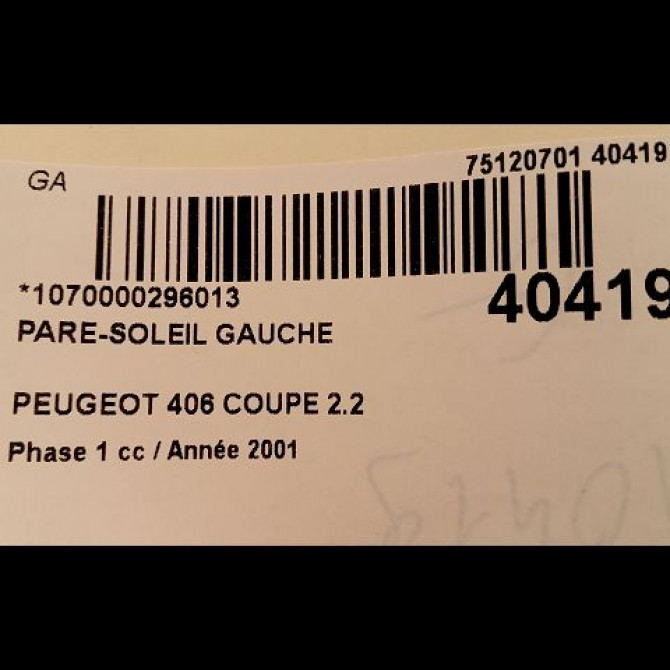 Pare-soleil gauche occasion PEUGEOT 406 COUPE Phase 1 05-1997->12-2004 2.2 HDI 133ch 8143T4 3