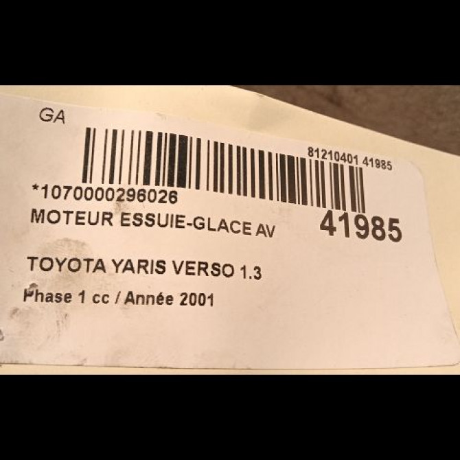 Moteur essuie-glace avant occasion TOYOTA YARIS VERSO Phase 1 11-1999->03-2003 1.3 8511052090 3