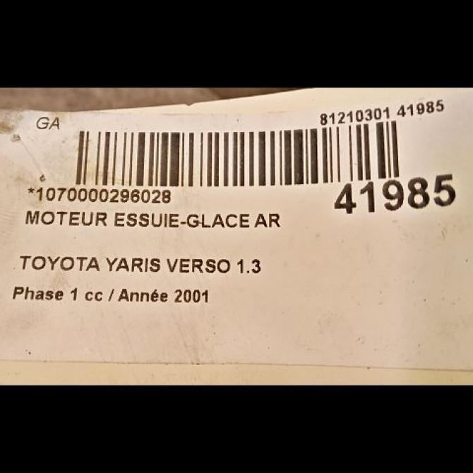 Moteur essuie-glace arrière occasion TOYOTA YARIS VERSO Phase 1 11-1999->03-2003 1.3 8513052020 3