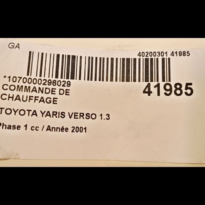 Commande de chauffage occasion TOYOTA YARIS VERSO Phase 1 11-1999->03-2003 1.3 3