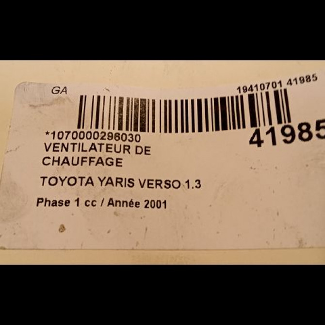 Ventilateur de chauffage occasion TOYOTA YARIS VERSO Phase 1 11-1999->03-2003 1.3 8710352060 3